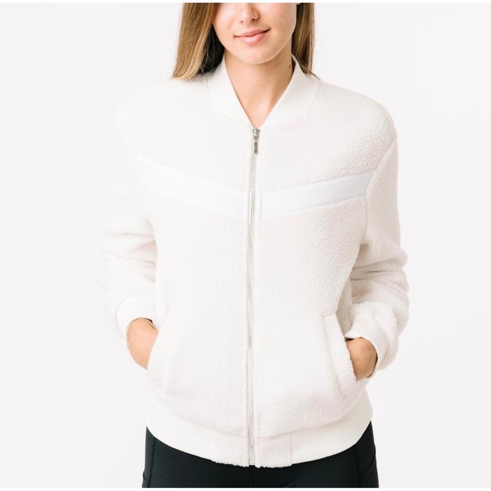 Zyia Active Zyia Active Flying V Fleece Cream Teddy Bomber Jacket Women Large